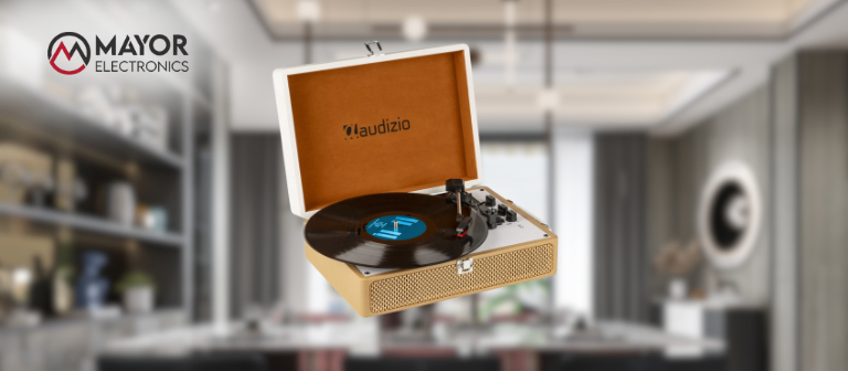 Audizio RP119: Tocadiscos retro dorado/blanco con Bluetooth y estilo elegante