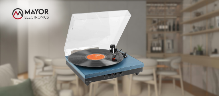 Audizio RP113D: Tocadiscos retro azul oscuro con Bluetooth bidireccional y altavoces