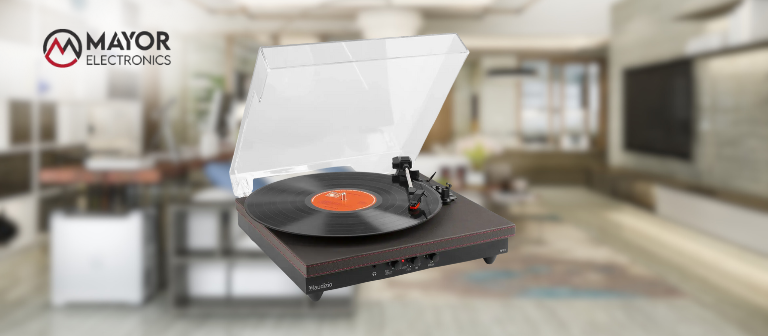 Audizio RP113B: Tocadiscos retro gris oscuro con Bluetooth y diseño elegante