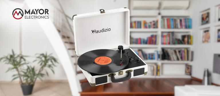 Audizio RP116CR: Tocadiscos portátil en estuche crema con Bluetooth y sonido envolvente