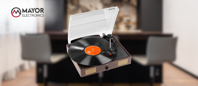 Fenton RP106DW: Giradiscos compacto en madera oscura con altavoces integrados