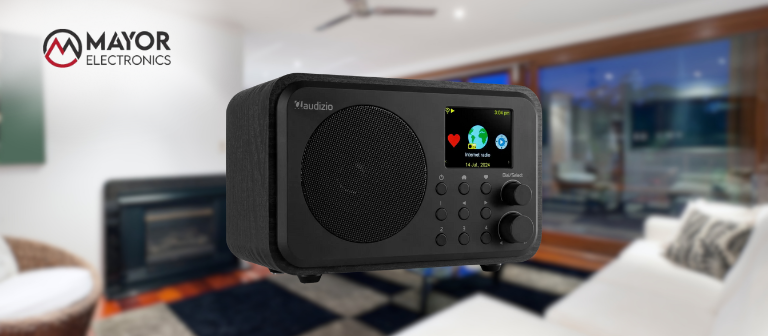 Audizio Vicenza: radio WiFi portátil con DAB+, batería recargable y diseño negro sofisticado