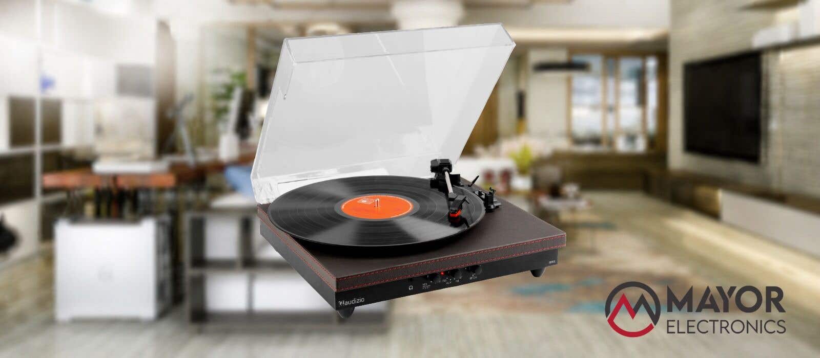 Audizio RP113B: Tocadiscos retro gris oscuro con Bluetooth y diseño elegante