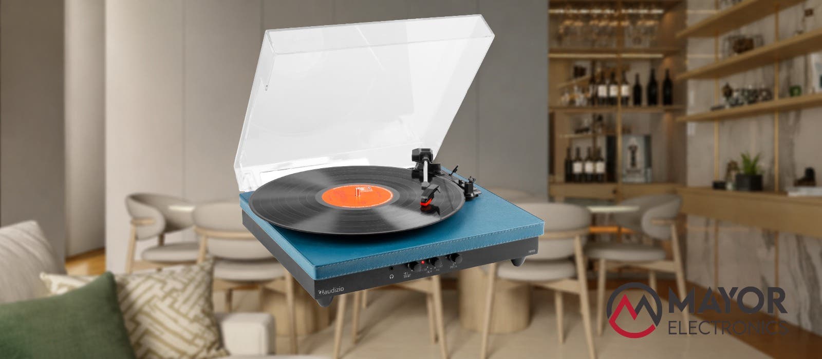 Audizio RP113D: Tocadiscos retro azul oscuro con Bluetooth bidireccional y altavoces