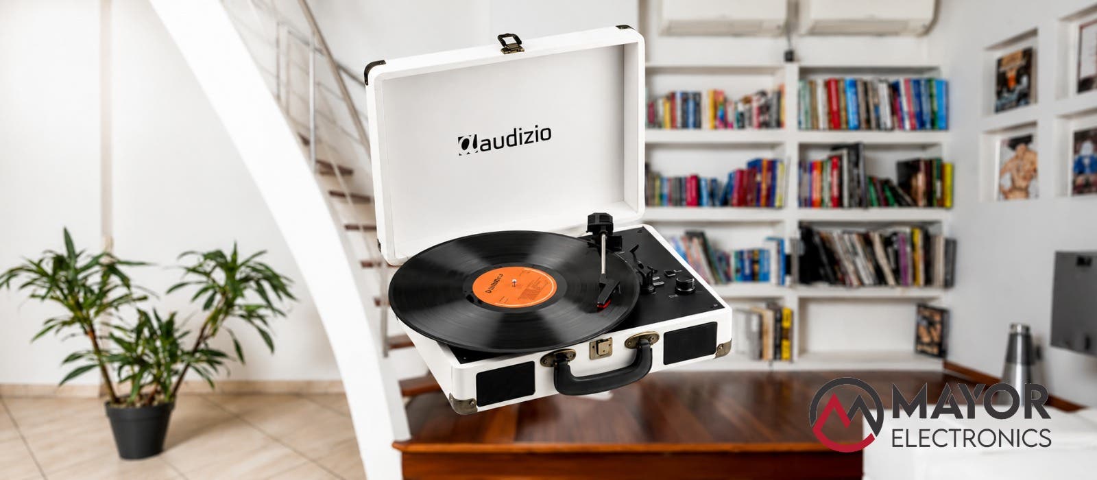 Audizio RP116CR: Tocadiscos portátil en estuche crema con Bluetooth y sonido envolvente