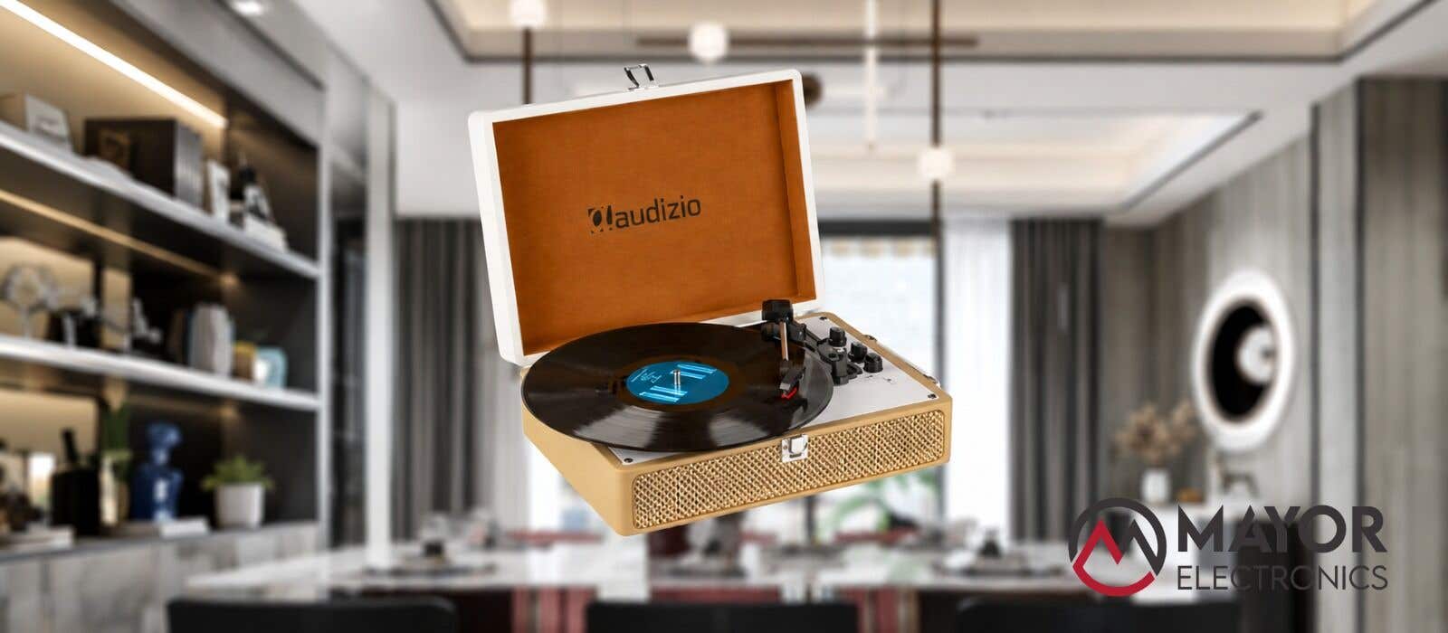 Audizio RP119: Tocadiscos retro dorado/blanco con Bluetooth y estilo elegante
