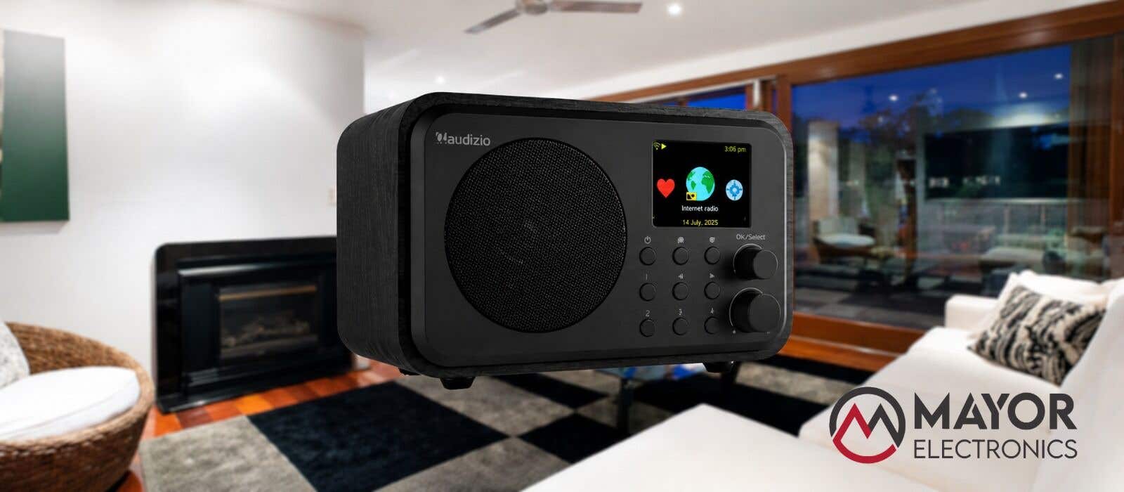 Audizio Vicenza: radio WiFi portátil con DAB+, batería recargable y diseño negro sofisticado