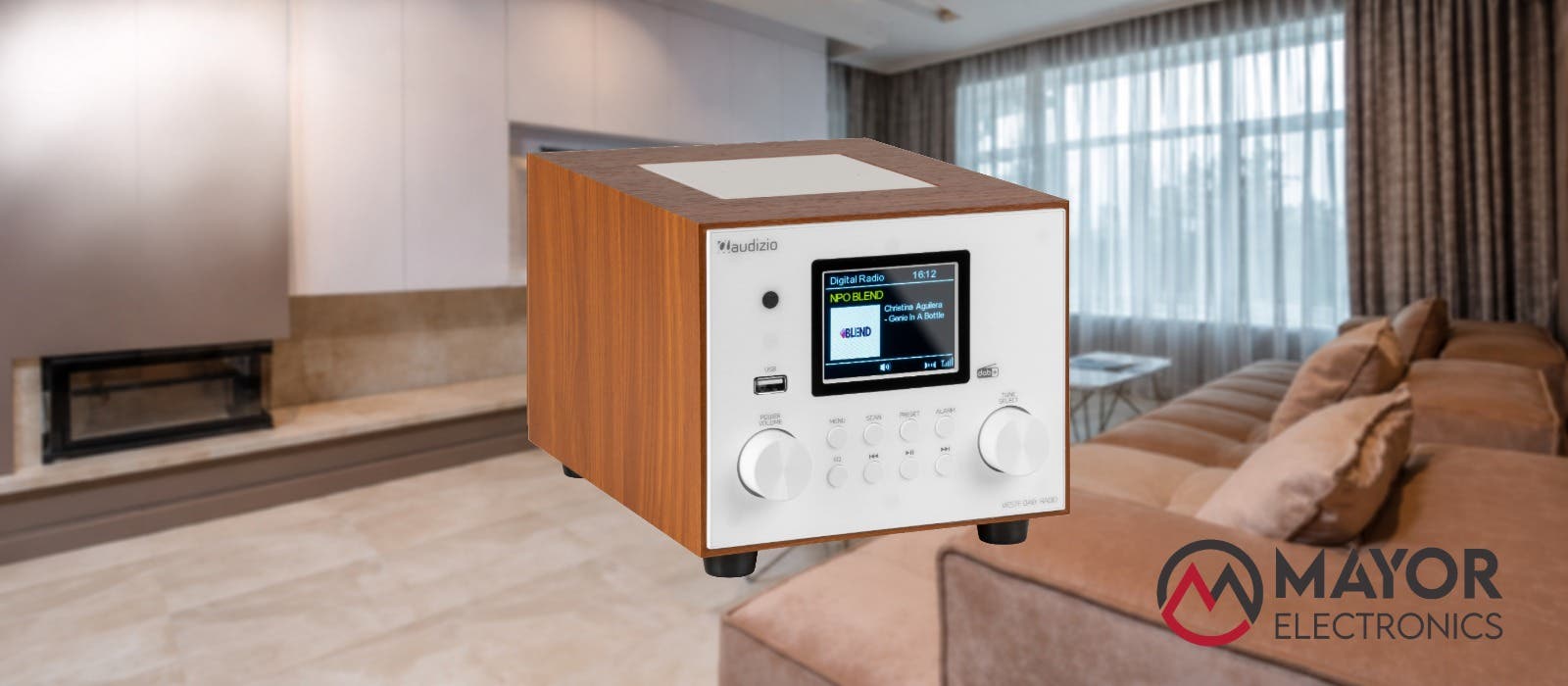 Audizio Vieste blanca: radio DAB+ con subwoofer y Bluetooth en diseño elegante