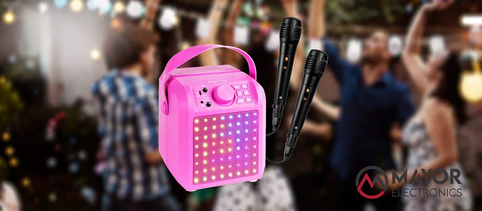 Fenton KAR50P: el karaoke portátil rosa con micrófonos y luces LED para tus fiestas