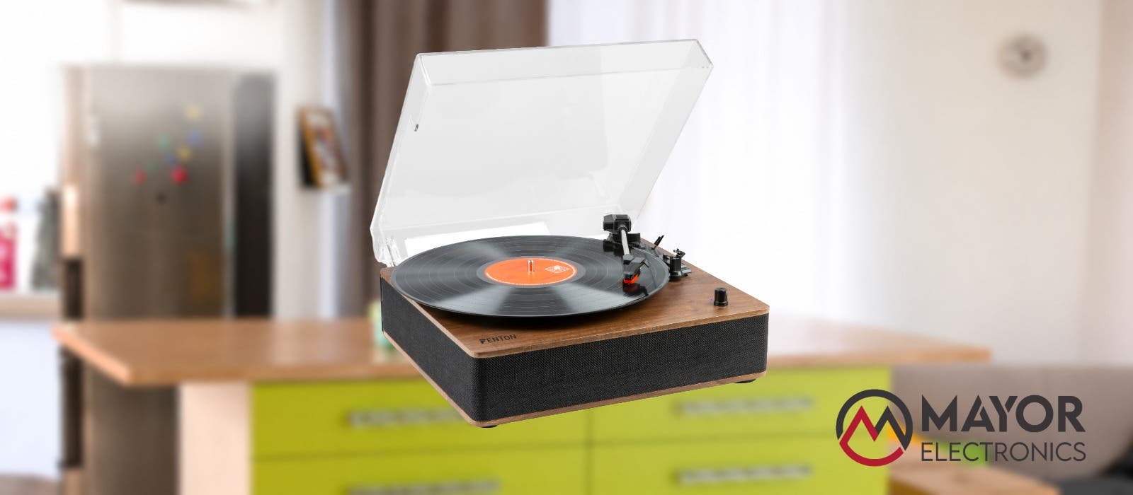 Fenton RP161: Tocadiscos retro en madera nogal con Bluetooth y altavoces estéreo