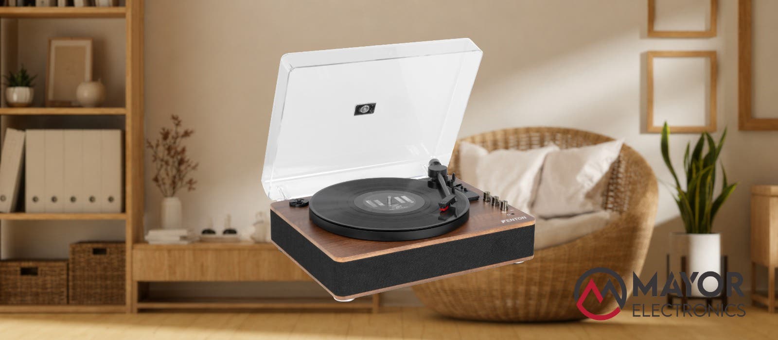 Fenton RP162D: Tocadiscos HiFi retro con Bluetooth y altavoces en madera oscura