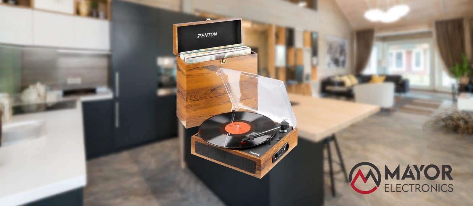 Fenton RP170L: Tocadiscos con Bluetooth y maleta para vinilos a juego en madera