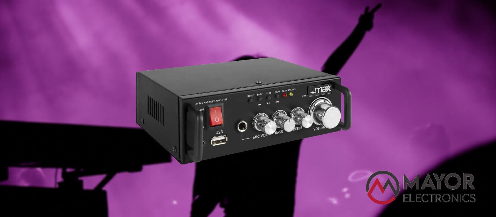 Max AV340: amplificador karaoke con reproductor multimedia para fiestas inolvidables