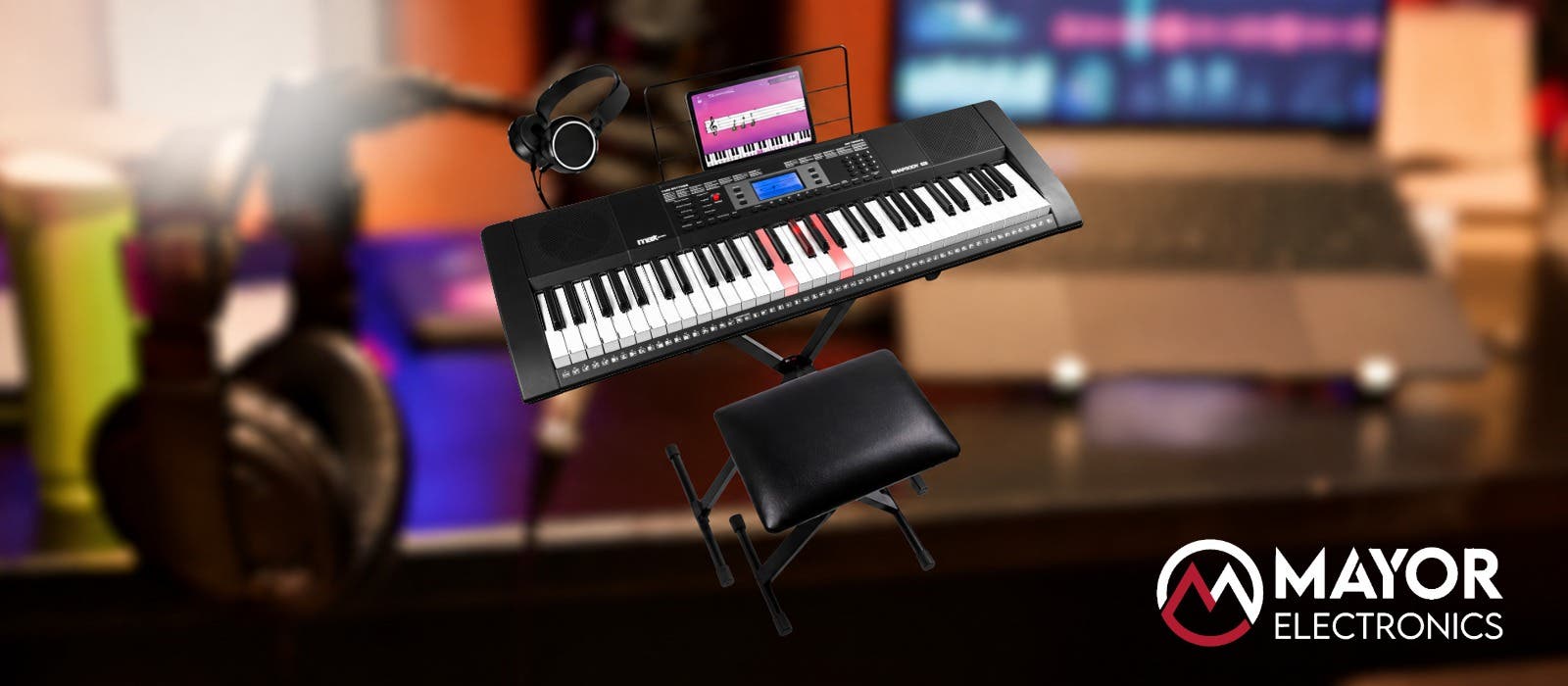 MAX Rhapsody61L Pack completo: teclado con teclas iluminadas, banqueta, soporte y auriculares