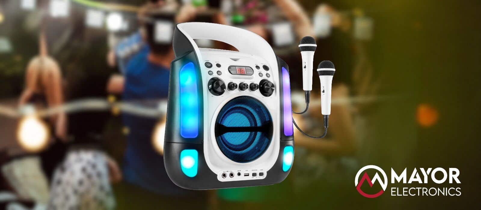 SBS30: Sistema de Karaoke portátil con luces, CD, USB y Bluetooth