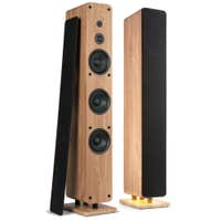 Audizio ARCO – Pack de 2 unidades – Altavoces de torre activos HiFi de 160W, Bluetooth, USB, óptica y iluminación LED – Color madera clara