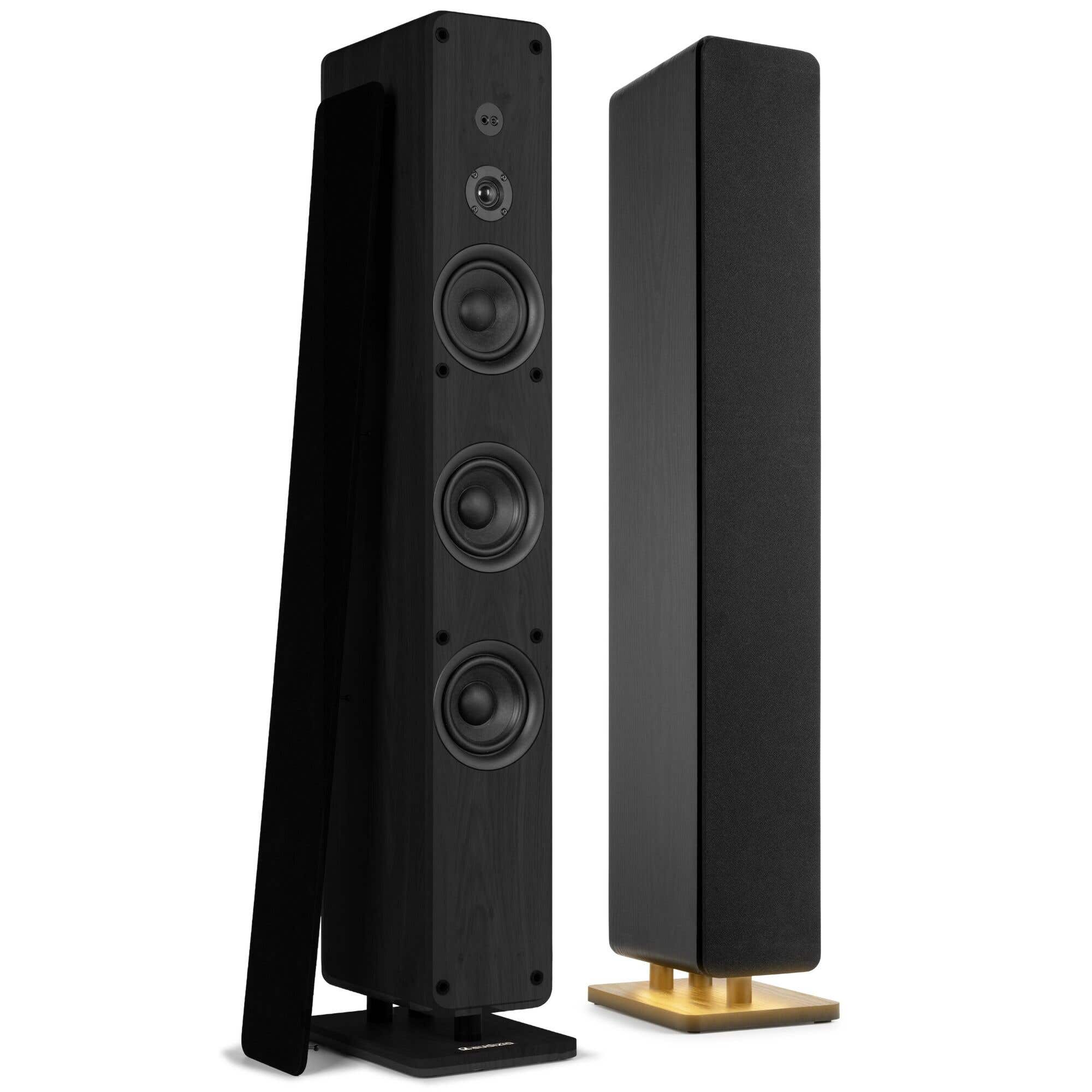 Audizio ARCO – Pack de 2 unidades – Altavoces de torre activos HiFi 160W, Bluetooth, USB, óptica y iluminación LED – Color negro