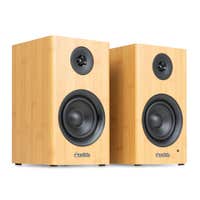 Audizio BS15 – Altavoces activos de estantería HiFi 60W con Bluetooth 5.3, HDMI ARC, RCA y USB, color bambú