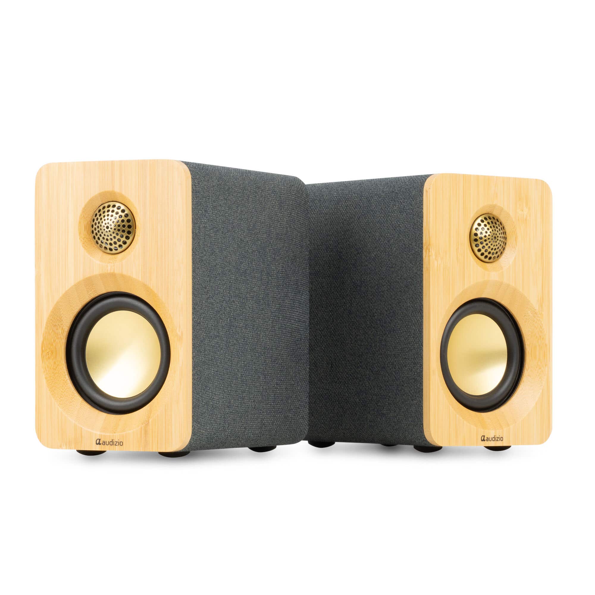 Audizio KS16 – Altavoces HiFi activos 100W con Bluetooth 5.3, USB-C y salida subwoofer, color bambú