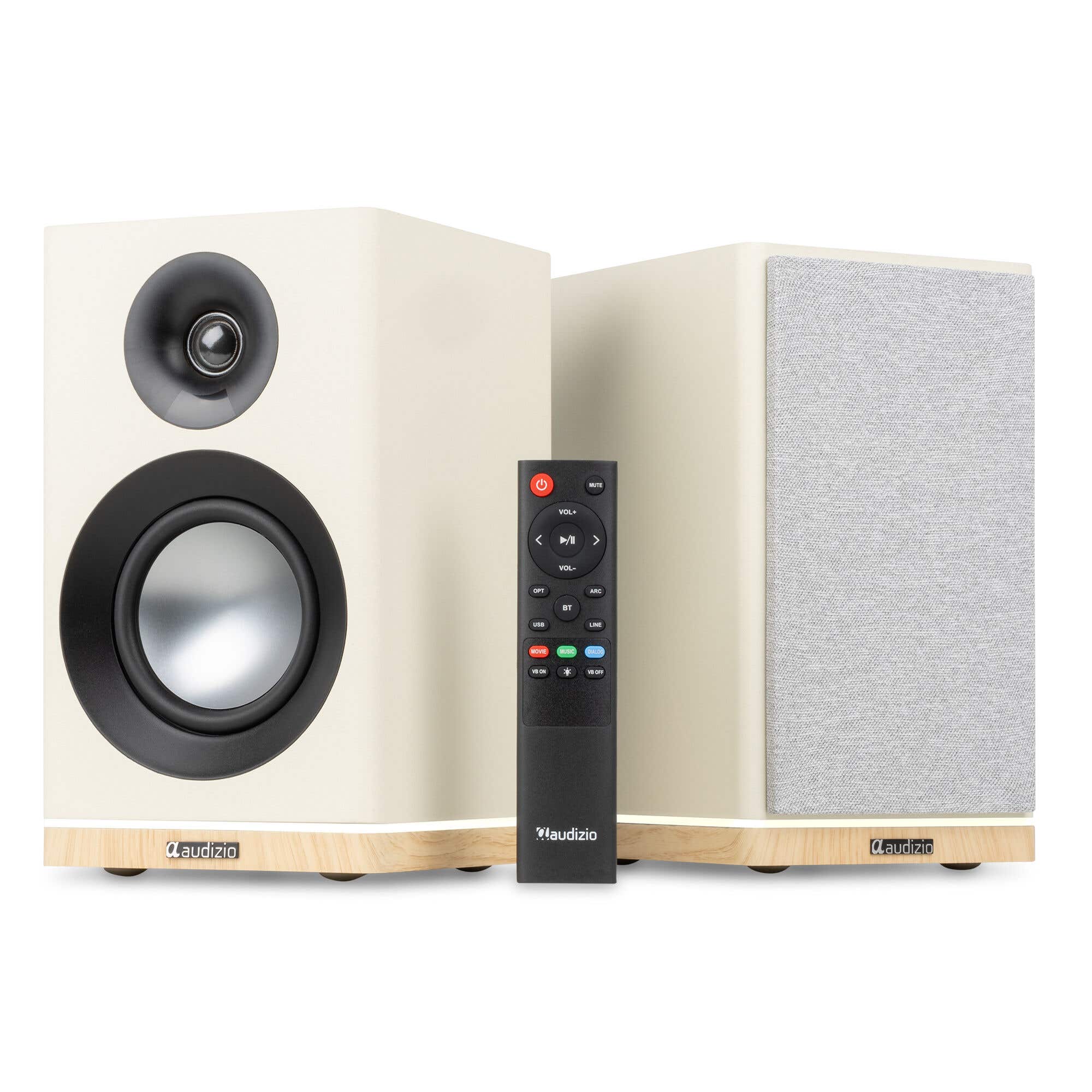 Reacondicionado - Audizio KS12 – Altavoces HiFi activos 80W con HDMI ARC, Bluetooth 5.3 y luz ambiental LED, color crema