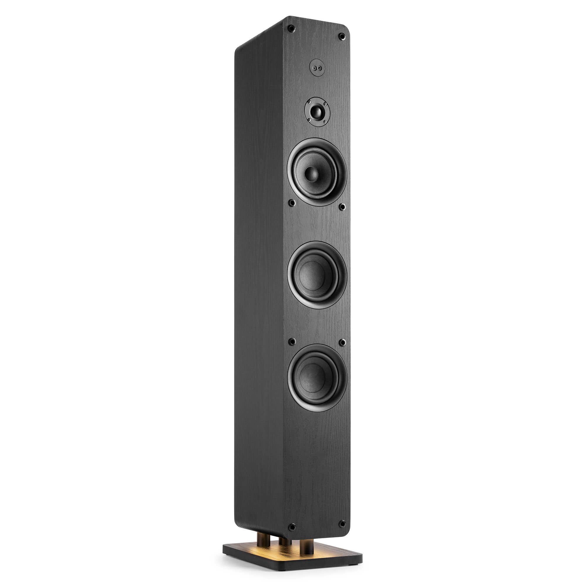 Audizio Arco – Altavoz de torre HiFi activo con Bluetooth, entrada óptica y USB y luces LED – Color negro