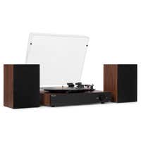 Audizio RP325W – Tocadiscos de vinilo con altavoces, Bluetooth in/out, 3 velocidades y diseño en madera – Color marrón