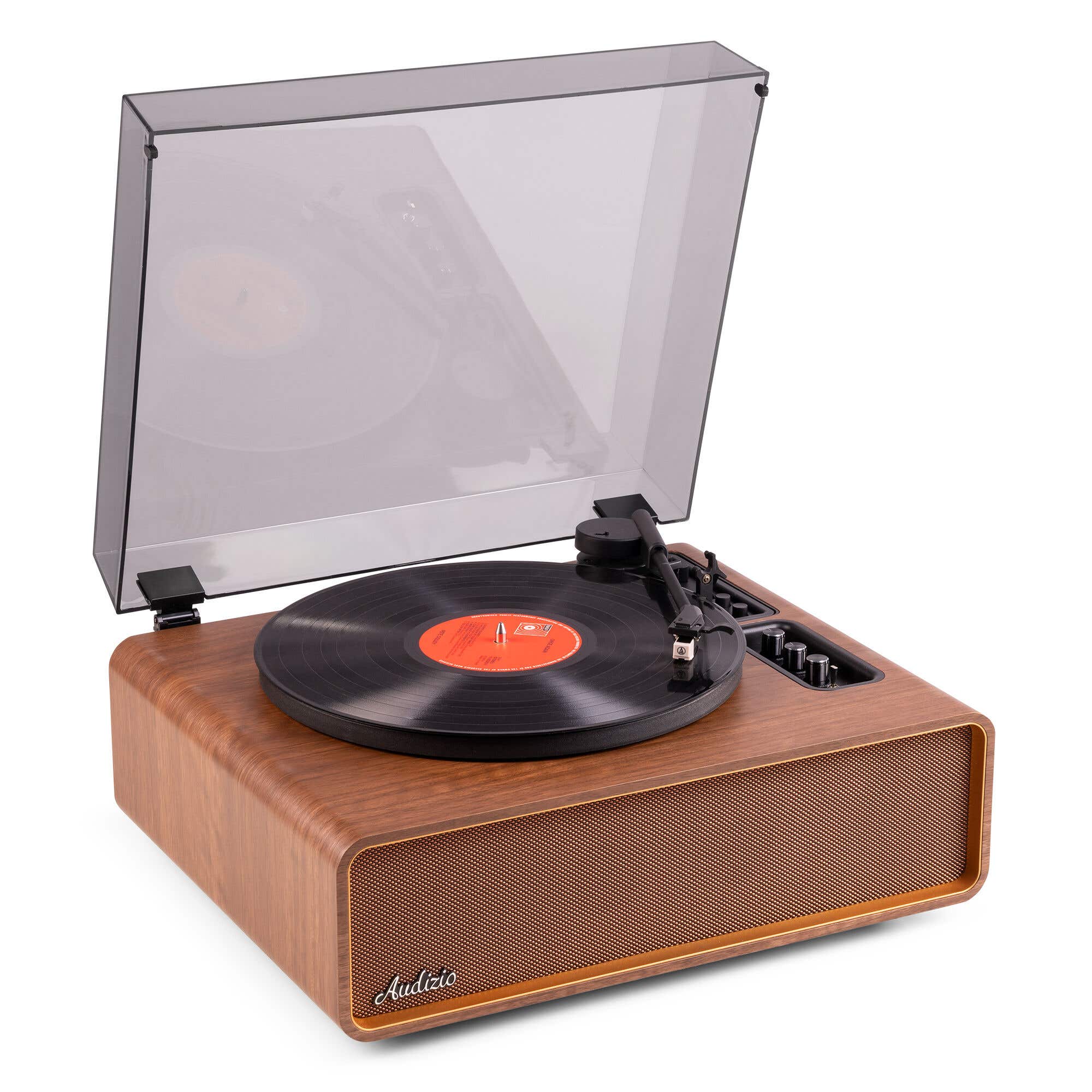 Audizio Laredo – Tocadiscos HiFi de vinilo con Bluetooth in/out, altavoces integrados y cápsula Audio Technica – Acabado en madera