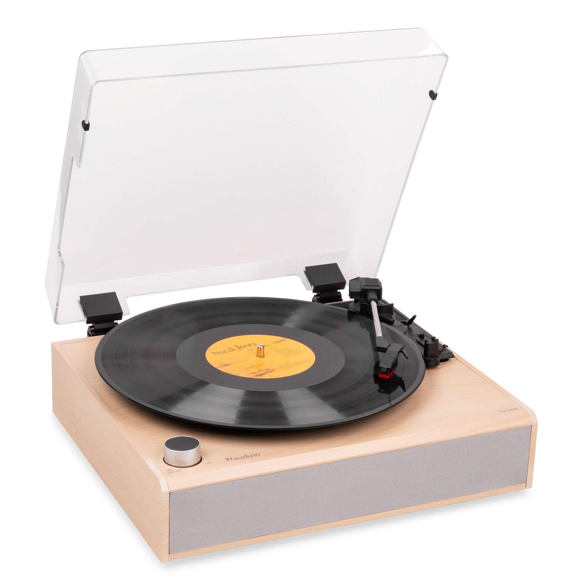 Audizio Tucson - Tocadiscos vintage con altavoces 40W, Bluetooth 5.4 in/out, color madera clara
