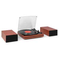 Audizio Akron – Tocadiscos de vinilo con altavoces Bluetooth color cerezo