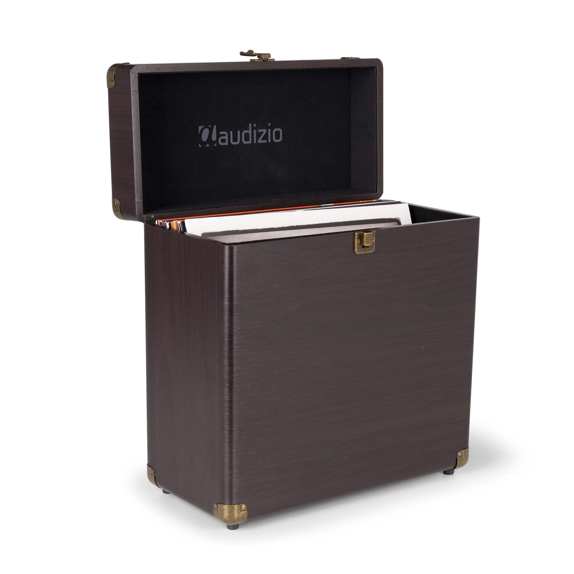 Reacondicionado - Audizio RC32 Maleta para discos de vinilo para 30 ó 35 discos - Aspecto de madera oscura