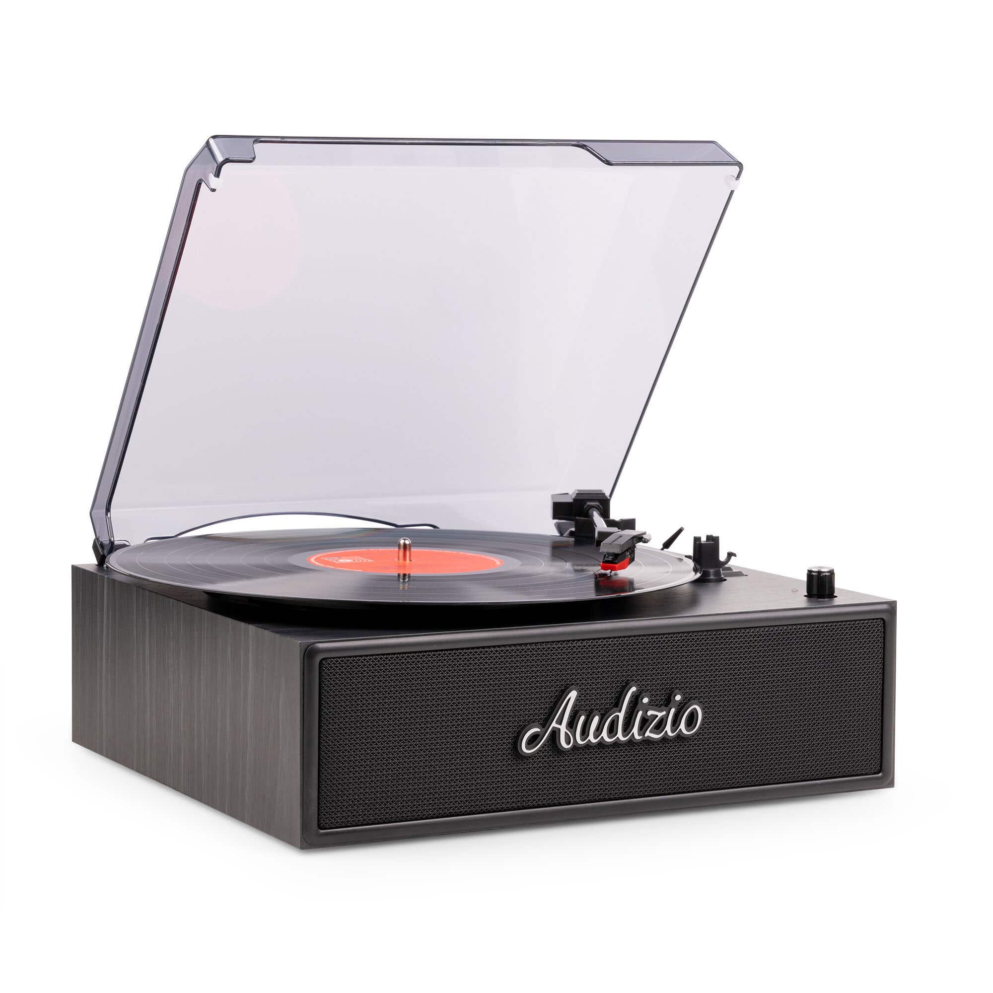 Audizio Reno – Tocadiscos para vinilo con altavoces estéreo integrados y Bluetooth, acabado en color negro