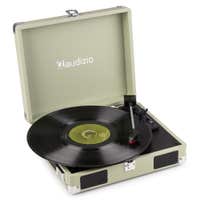 Audizio RP111G - Tocadiscos retro con altavoces integrados, 3 velocidades y diseño tipo maleta portátil, color verde
