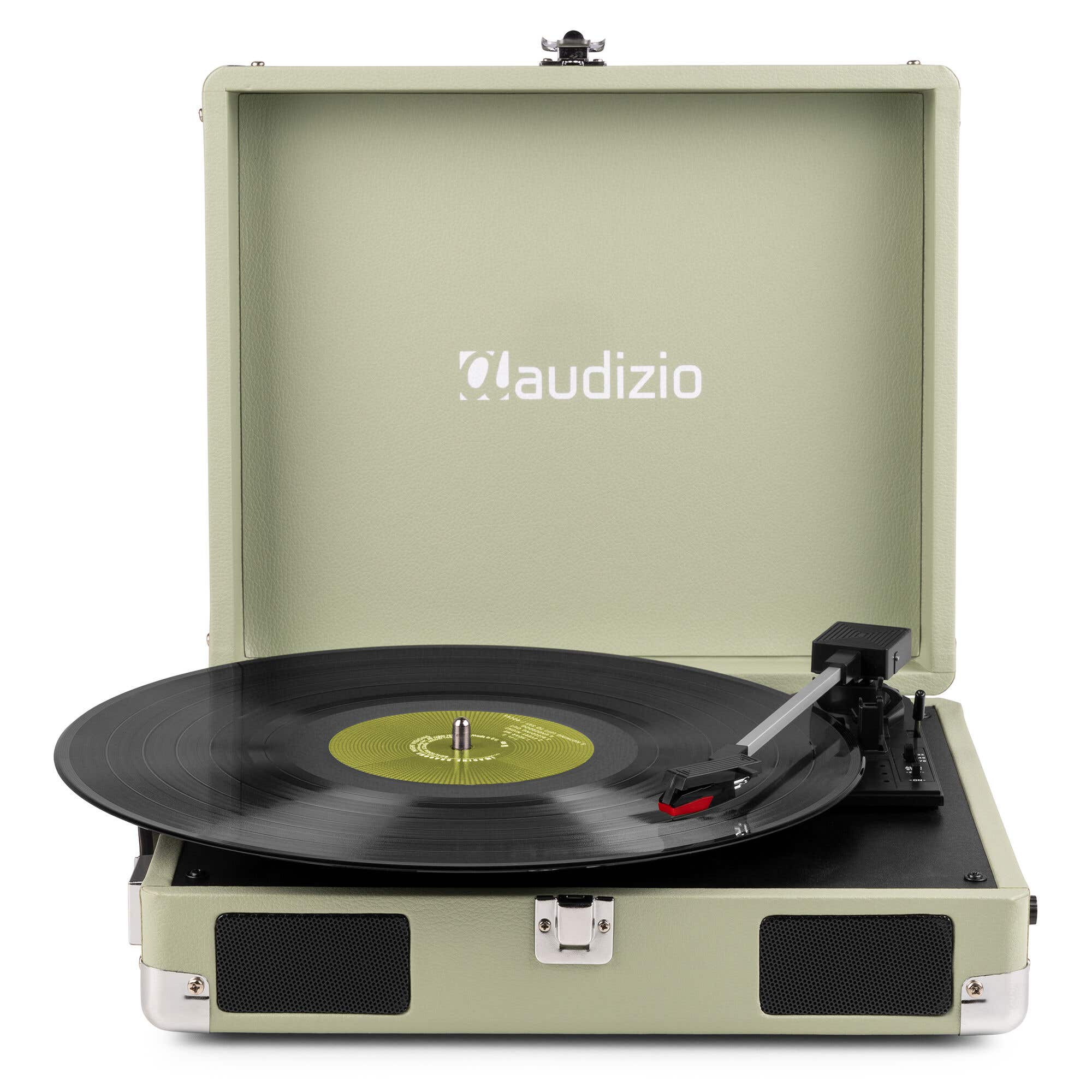 Audizio RP111G - Tocadiscos retro con altavoces integrados, 3 velocidades y diseño tipo maleta portátil, color verde