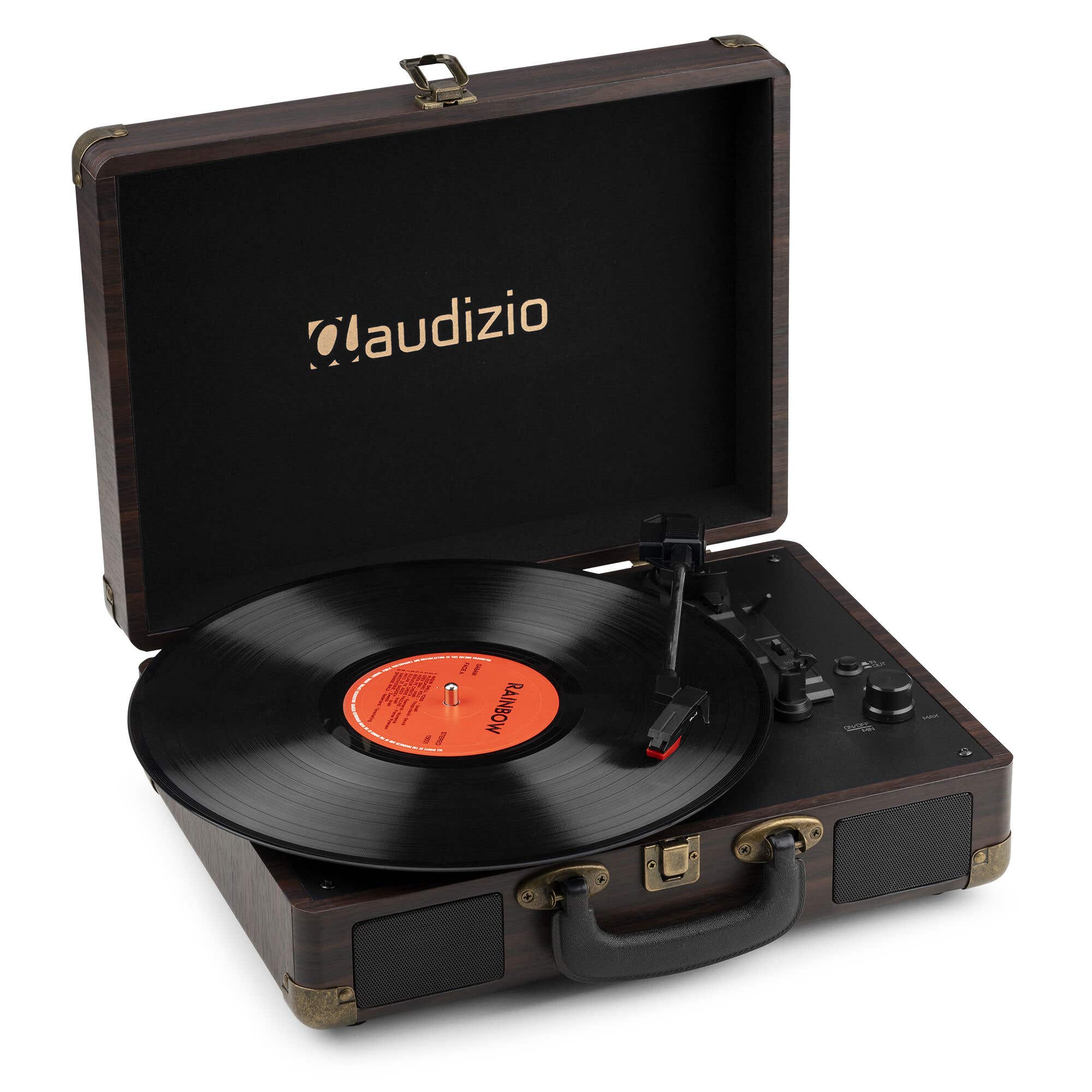 Reacondicionado - Audizio RP116DW tocadiscos retro con IN/OUT Bluetooth - Tocadiscos en estuche - Marrón oscuro