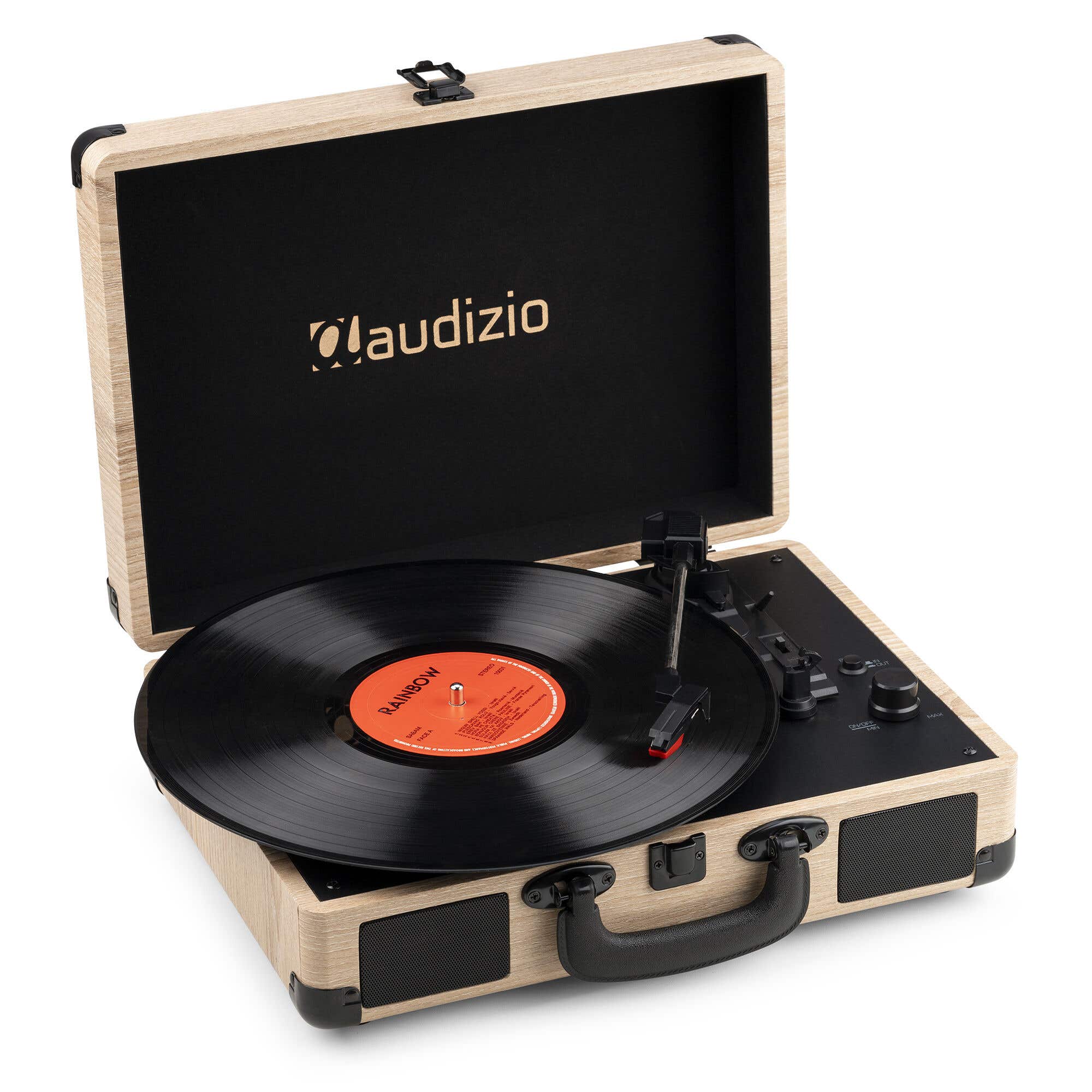 Reacondicionado - Audizio RP116LW tocadiscos retro con Bluetooth IN/OUT - Tocadiscos en estuche - Marrón claro