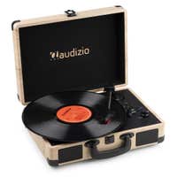 Reacondicionado - Audizio RP116LW tocadiscos retro con Bluetooth IN/OUT - Tocadiscos en estuche - Marrón claro
