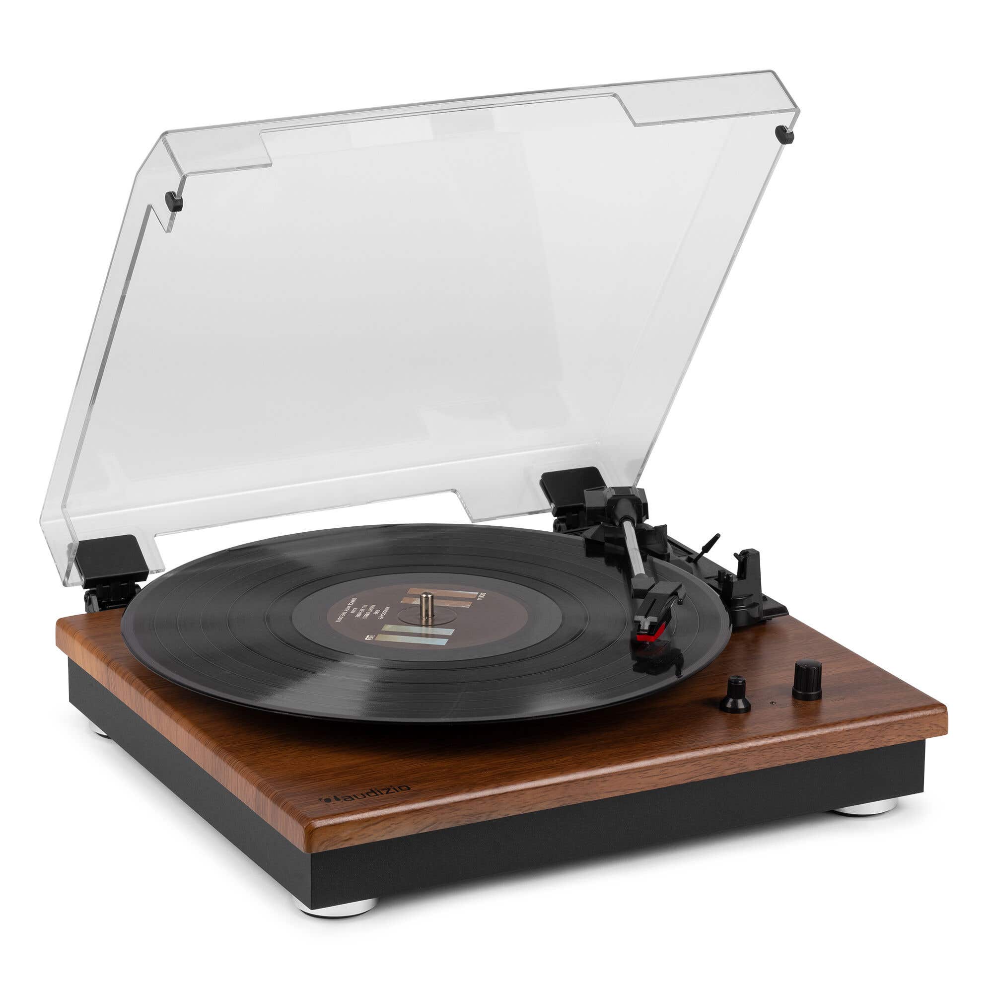 Reacondicionado - Audizio RP112L tocadiscos con Bluetooth IN/OUT y altavoces - Madera