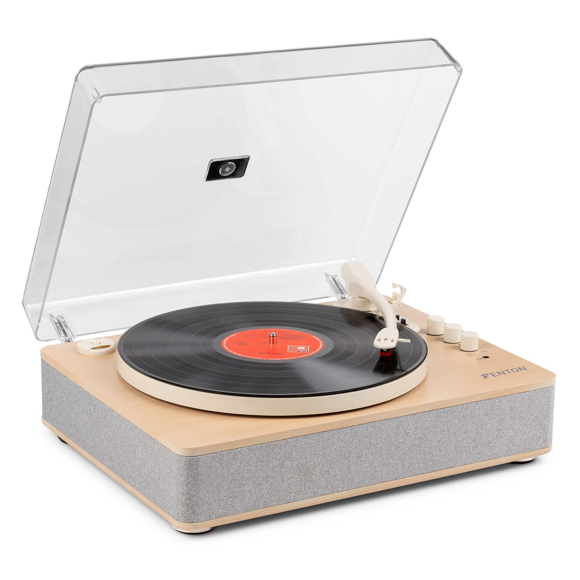 Reacondicionado - Fenton RP162S – Tocadiscos de vinilo Bluetooth con altavoces integrados y grabación USB – Color beige