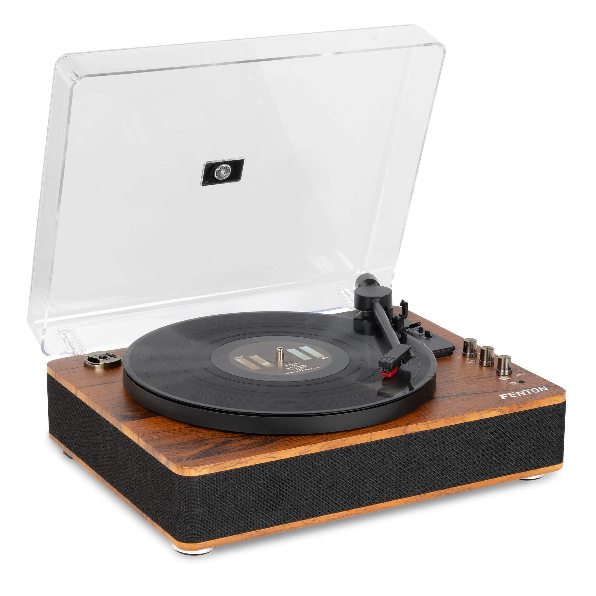Fenton RP162D Tocadiscos hifi retro con entrada/salida Bluetooth y altavoces - Madera oscura