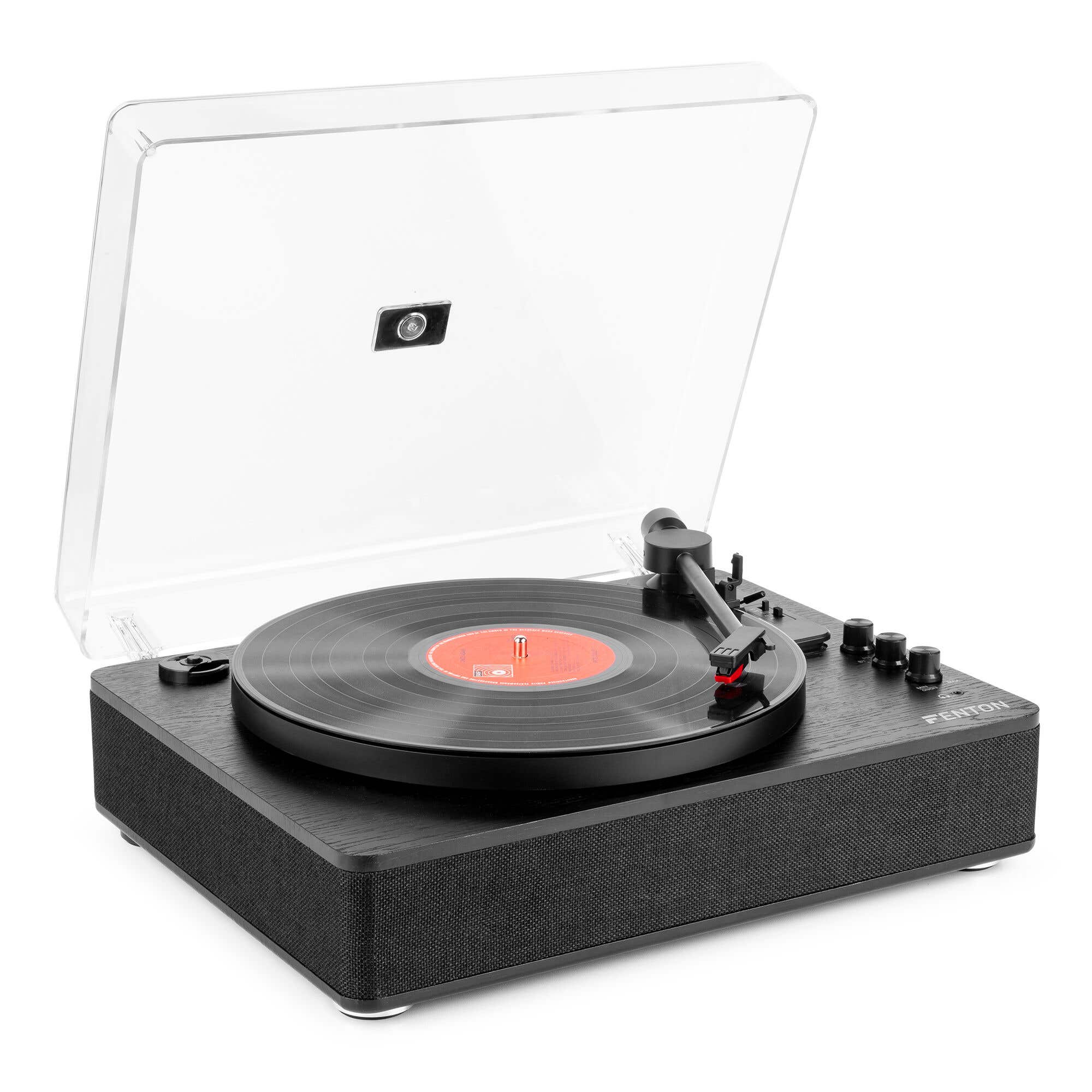Fenton RP162B – Tocadiscos de vinilo vintage con Bluetooth y USB grabador MP3 con altavoces integrados Color negro