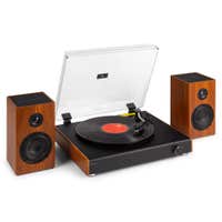 Audizio RP337W – Tocadiscos con altavoces bluetooth con bateria, tracción por correa, USB, salida RCA, color madera