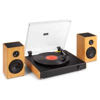 Audizio RP337BB – Tocadiscos de vinilo con altavoces inalámbricos Bluetooth 100W 3 velocidades con cápsula Audio Technica para uso doméstico, color bambú