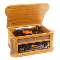 Fenton Memphis Tocadiscos retro con Bluetooth, radio DAB y FM, reproductor de CD, casete y mp3 - Madera clara