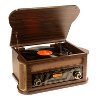 Reacondicionado - Fenton Memphis Tocadiscos retro con Bluetooth, radio DAB y FM, reproductor de CD, casete y mp3 - Madera oscura