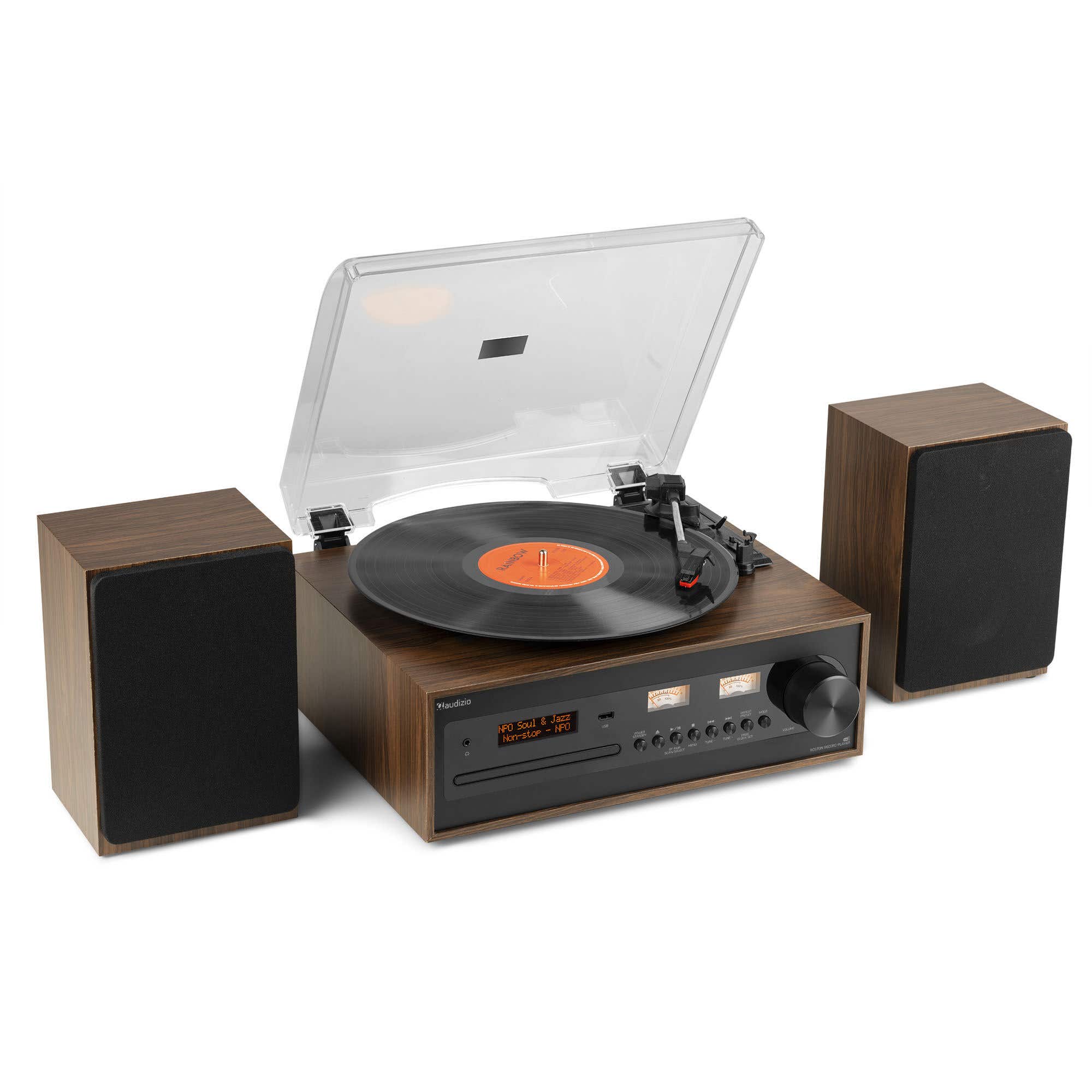 Reacondicionado - Audizio Boston - Tocadiscos retro HiFi con Bluetooth, CD, USB y radio DAB+ con altavoces incluidos
