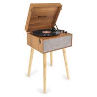 Reacondicionado - Audizio Fremont Tocadiscos Buetooth retro con mueble, soportes extraíbles