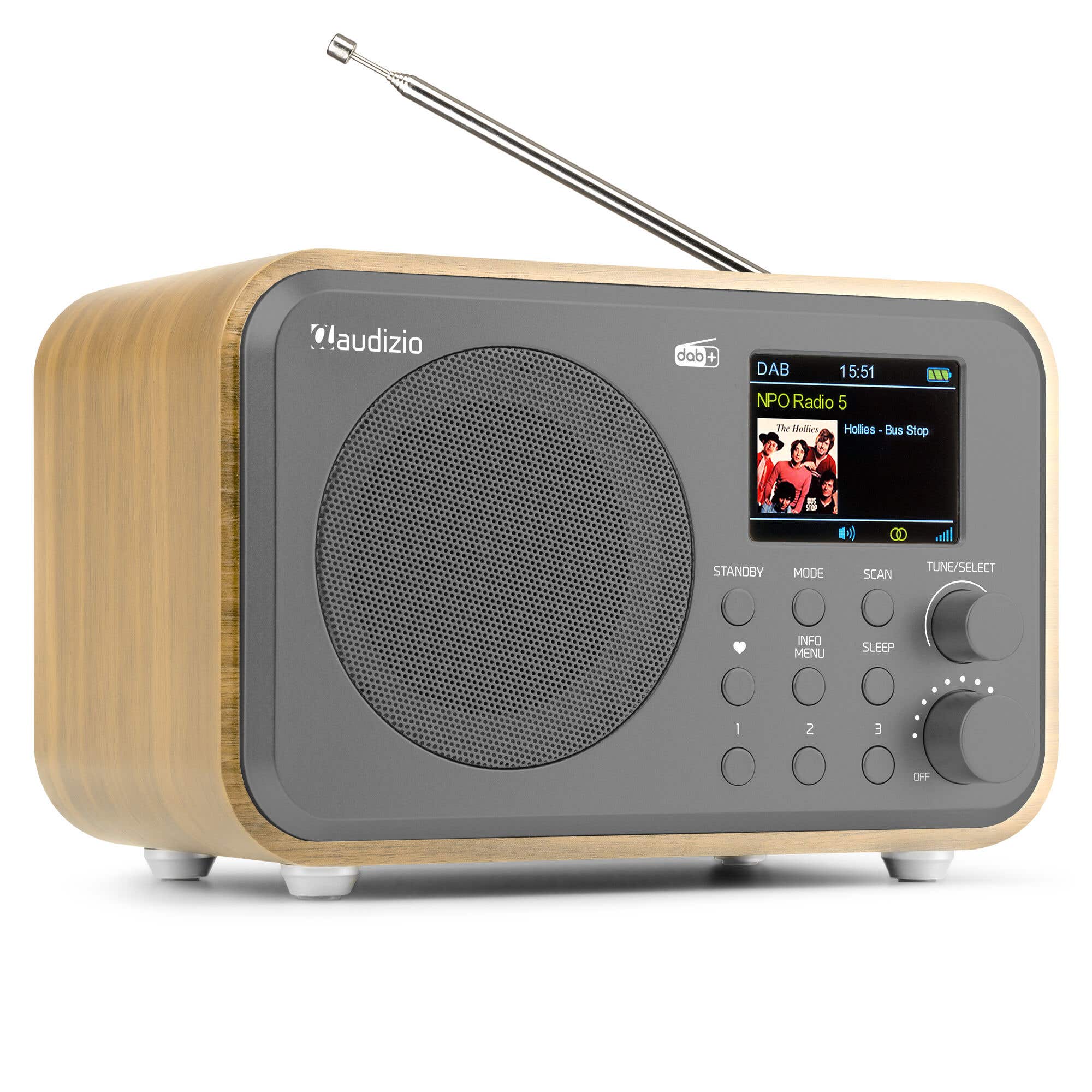 Reacondicionado - Audizio Milan DAB+ – Radio Bluetooth portátil con batería recargable y pantalla a color, color bambú