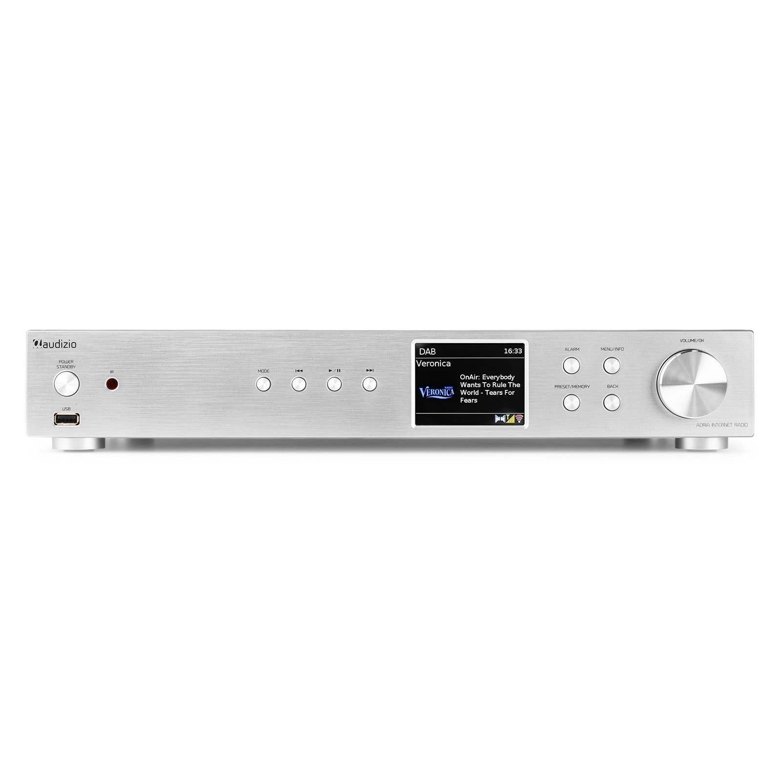 Audizio Adria - Sintonizador DAB+, FM e Internet con Bluetooth 5.0, Spotify Connect, USB mp3, pantalla a color y mando a distancia, color plateado