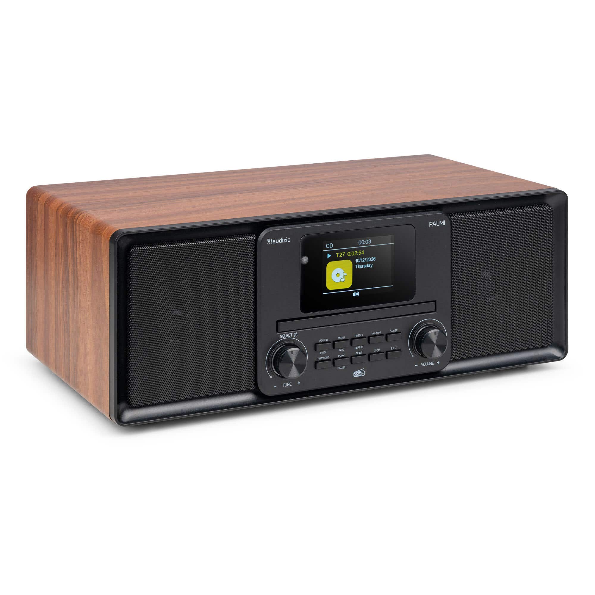 Audizio Palmi - Radio portátil DAB+ con Bluetooth, reproductor de CD, USB y 60W color madera