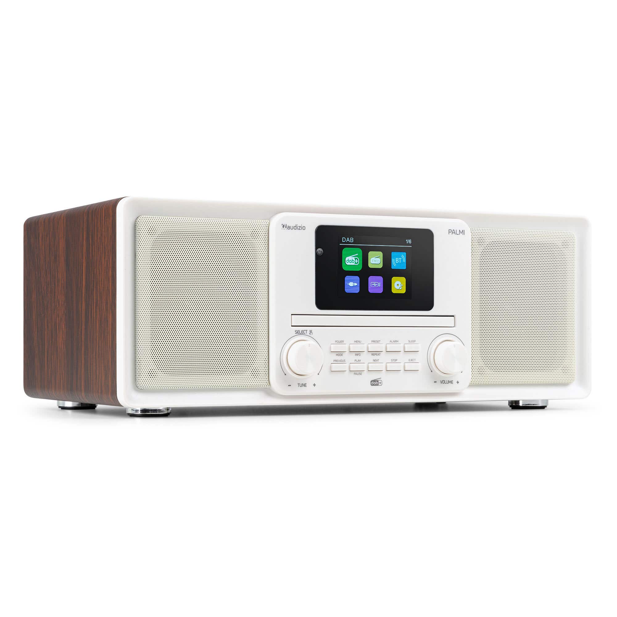 Audizio Palmi - Radio portátil DAB+ con USB, Bluetooth, reproductor de CD y 60W color blanco